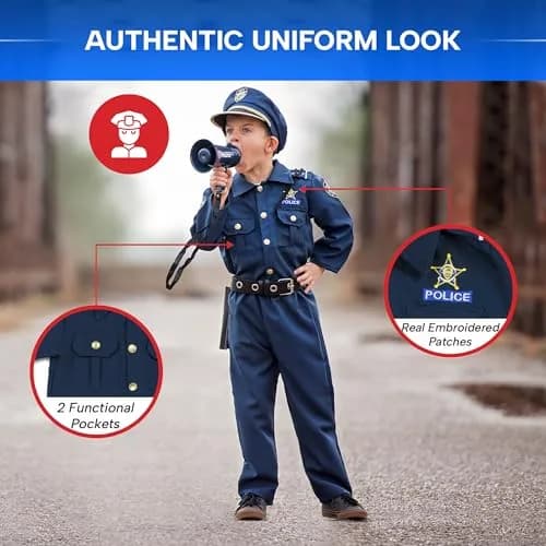 Dress Up America Police Costume for Kids - Medium (11-Piece Set) | Realistic Cop Uniform with Accessories thumbnail 4