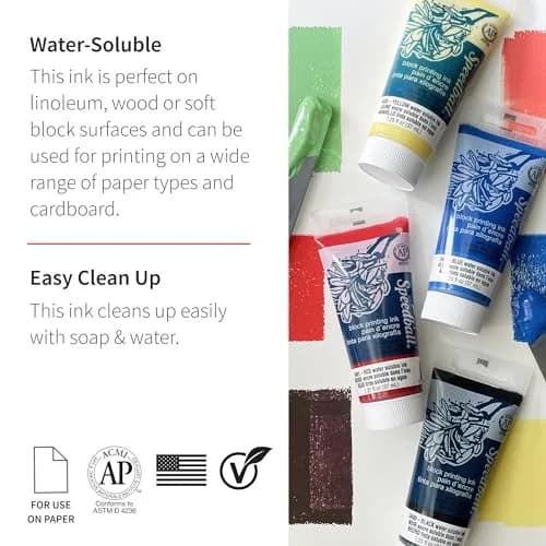Speedball Black Water-Soluble Block Printing Ink 75ml (2.5 fl oz) | Professional Grade for Lino & Wood Blocks thumbnail 2