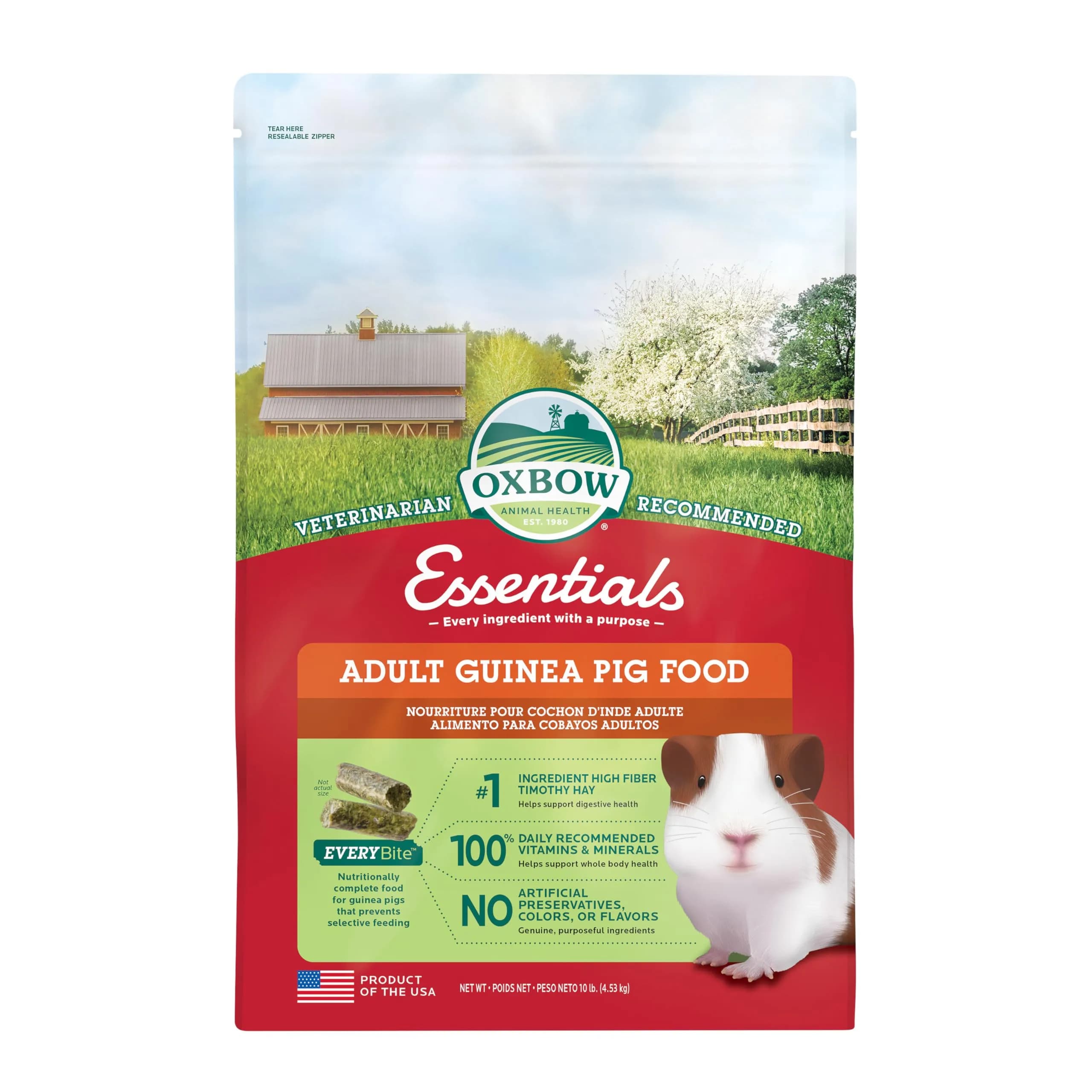 Oxbow Essentials Adult Guinea Pig Food, Timothy Hay Pellets, 4.54kg (10 lb) | Supports Digestion & Immunity - main product image