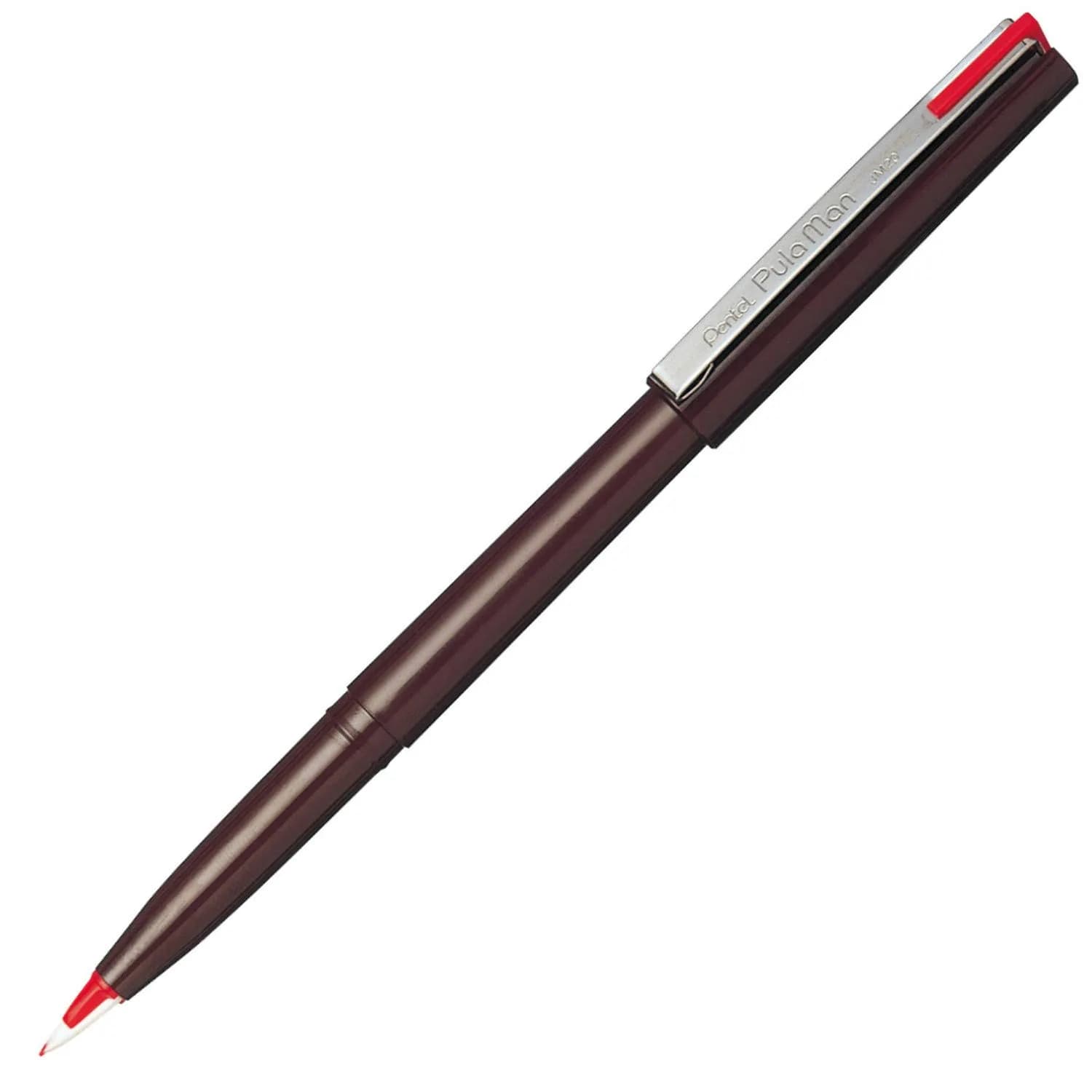 Pentel Pulaman MJ20 Disposable Fountain Pen with Plastic Nib, Black Ink, 1 Count (14.2cm) — Red Ink