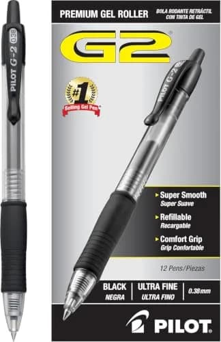 PILOT G2 Premium Retractable Gel Pens, 0.38mm Ultra Fine Point, Black Ink, 12-Pack | Smooth Writing Instrument for Students & Professionals thumbnail 1