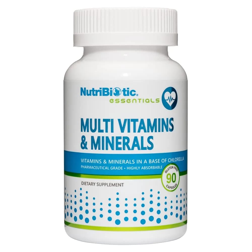 NutriBiotic Multi Vitamins & Minerals 90 Ct Capsules | Gluten Free, Highly Absorbable, 72 Trace Elements, Chlorella Base — Clear