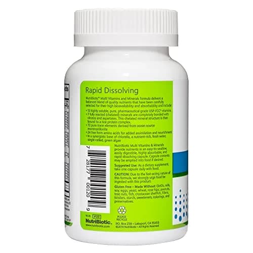 NutriBiotic Multi Vitamins & Minerals 90 Ct Capsules | Gluten Free, Highly Absorbable, 72 Trace Elements, Chlorella Base thumbnail 2