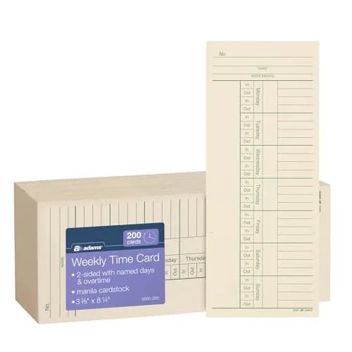 Adams Time Cards Weekly 2-Sided 3-3/8" x 8-1/4" Manila Green/Red Print | Professional Time Tracking Tool thumbnail 1