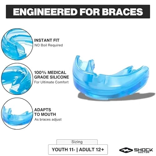 Shock Doctor Orthodontic Mouth Guard for Braces, Adult & Youth Sizes, Blue | Sports Upper Teeth Protection thumbnail 4