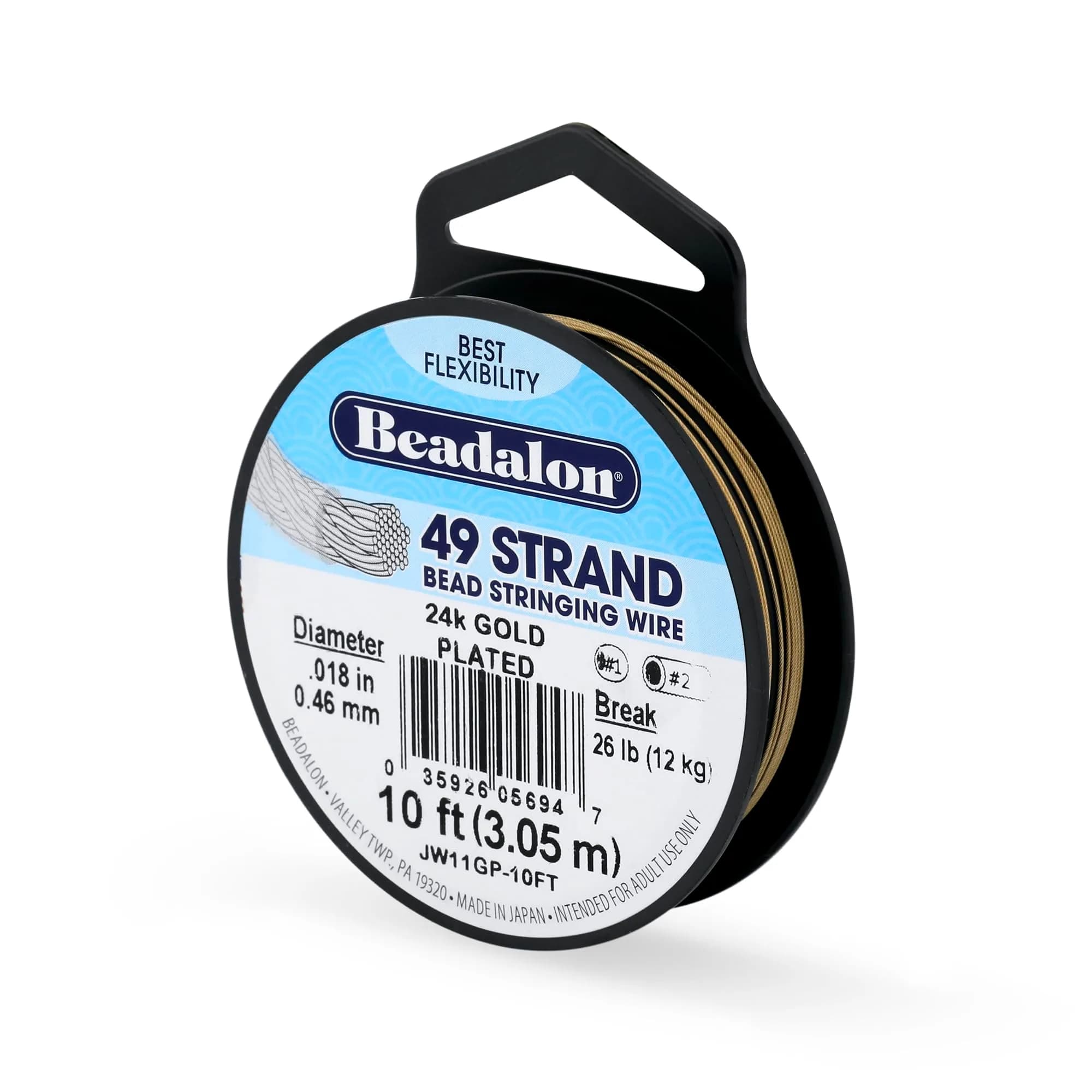 Beadalon 49-Strand Bead Wire .018" / 0.46 mm, Gold Plated, 3.1 m | Flexible Jewelry Wire for Beading & Jewelry Making - main product image