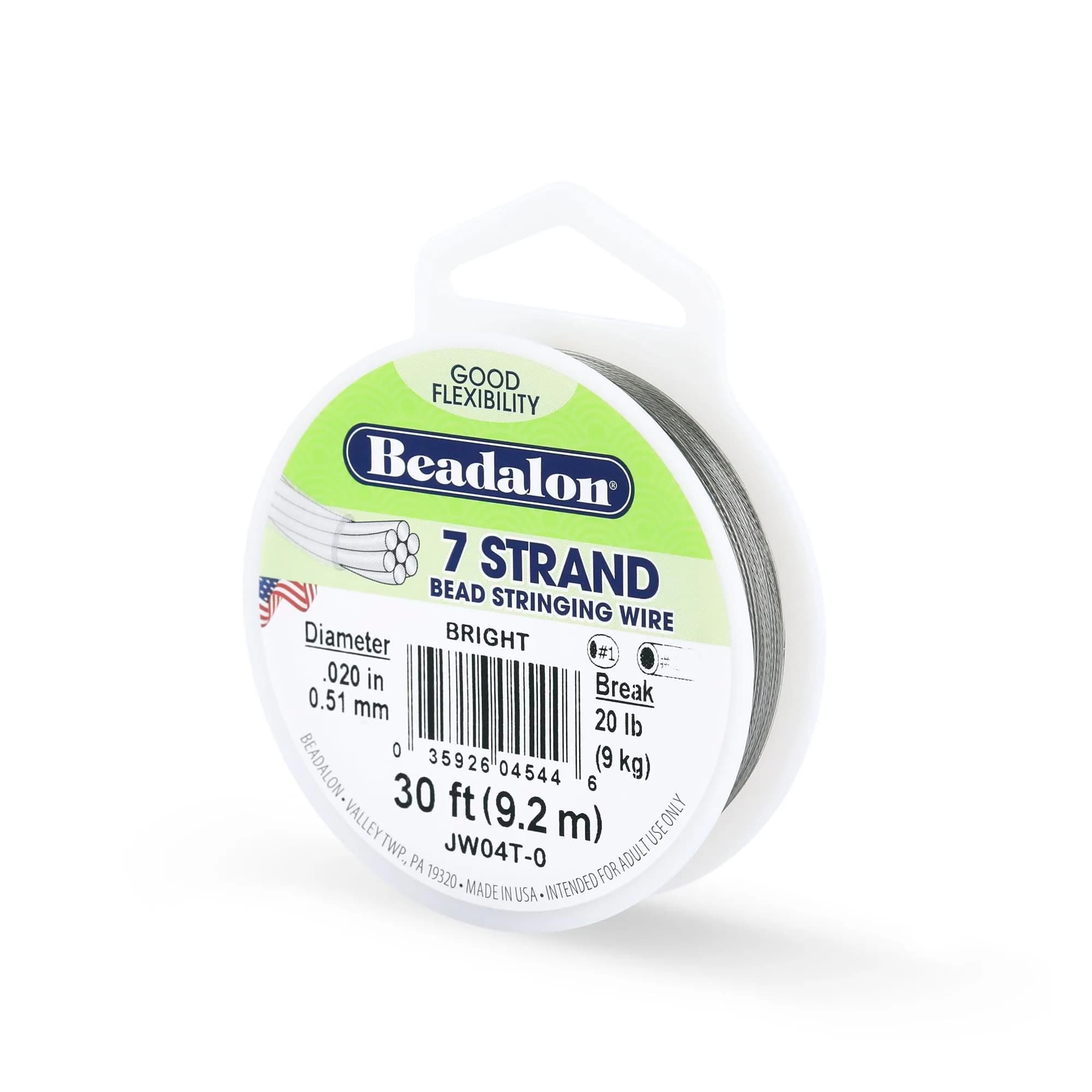 Beadalon 7-Strand Stainless Steel Beading Wire .020 in (0.51 mm) 30 ft | Authentic USA Import for Jewelry Making