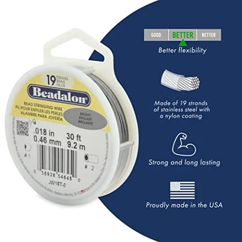 Beadalon Bead Stringing Wire - .018 in / 0.46 mm, Bright, 30ft / 9.2m | Strong nylon-coated jewelry wire thumbnail 2