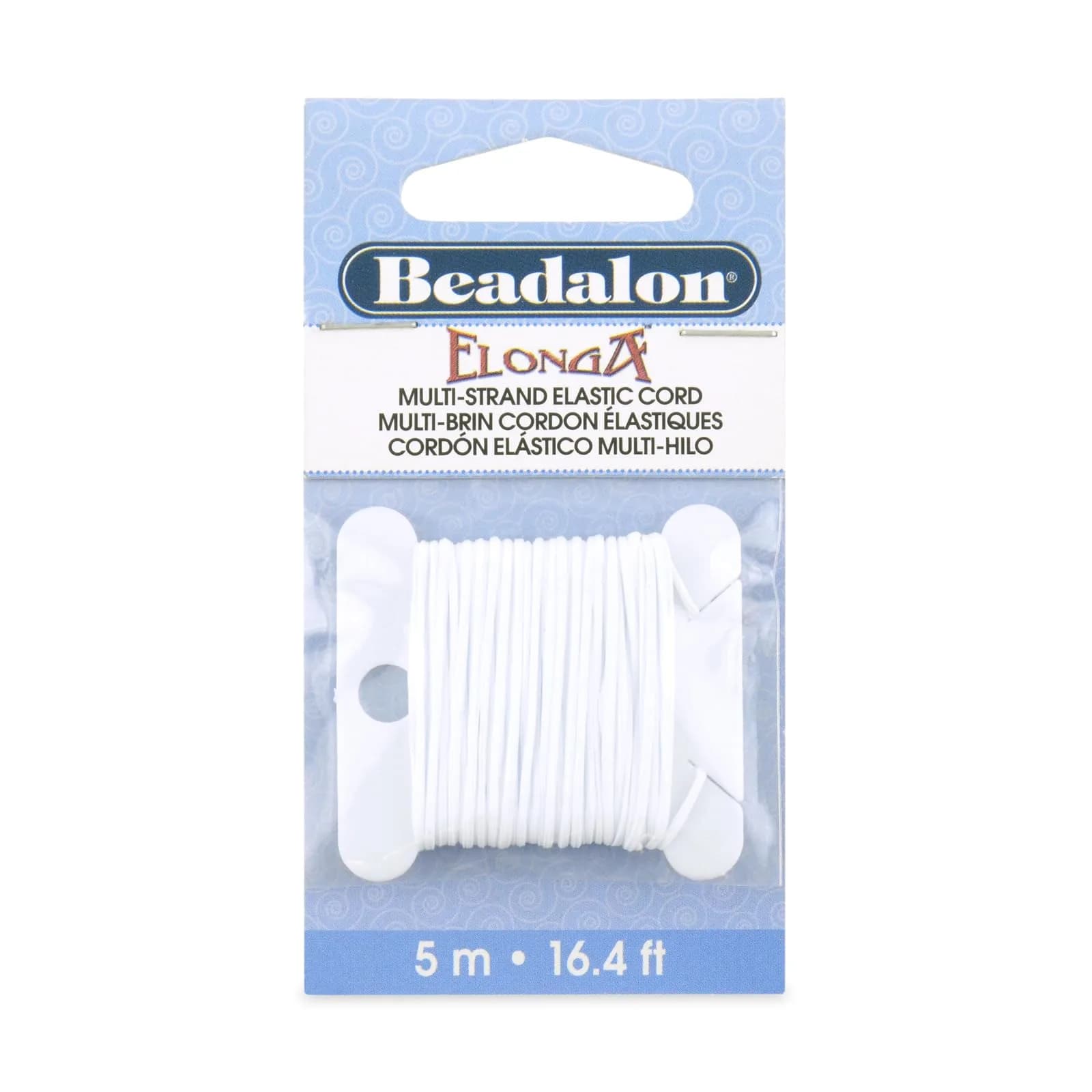 Beadalon Elonga Elastic String White 0.7 mm (5 m / 16.4 ft) | Secure Knot Grip for Jewelry Making — White, 1 mm, 5 m