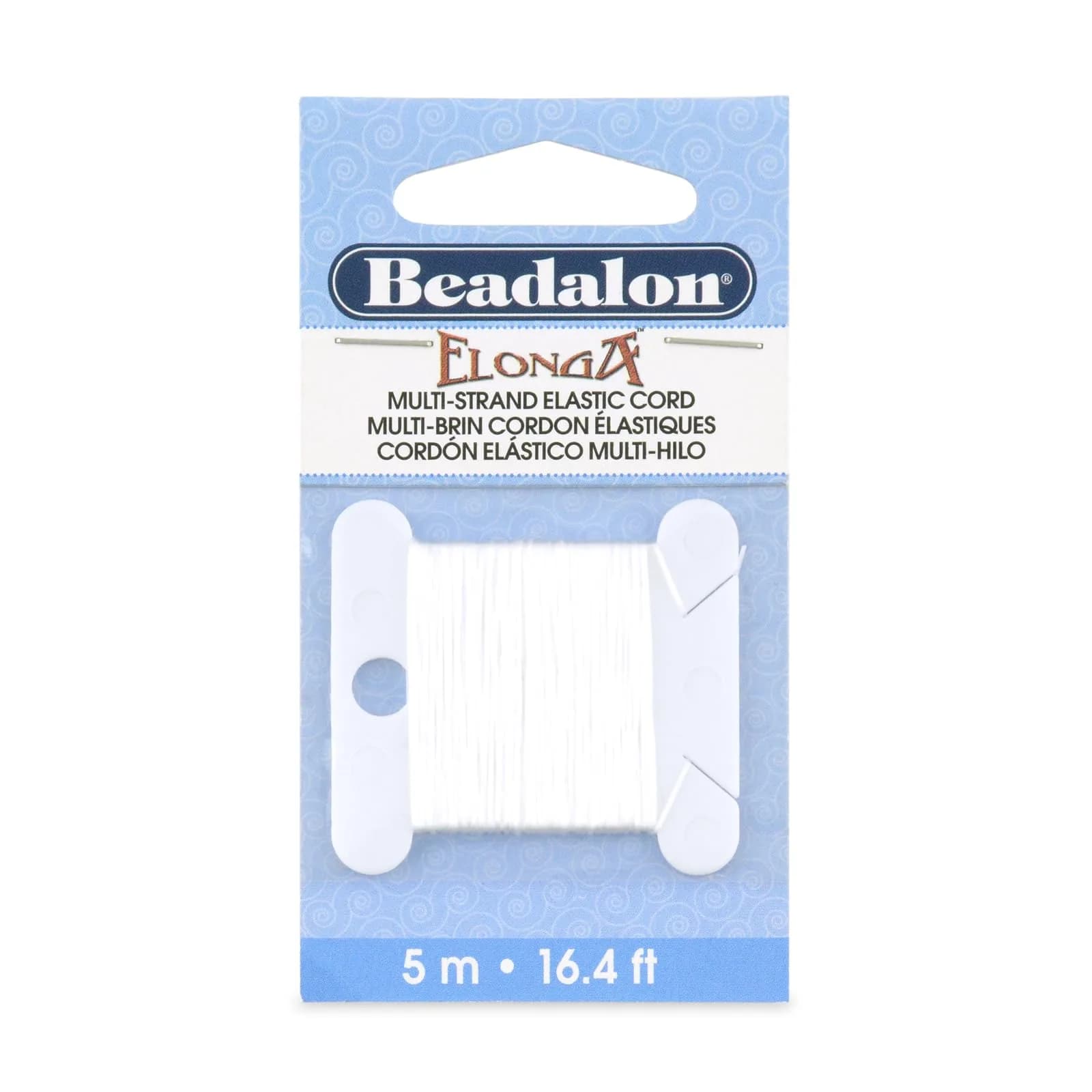 Beadalon Elonga Elastic String White 0.7 mm (5 m / 16.4 ft) | Secure Knot Grip for Jewelry Making — White, 0.3 mm, 5 m