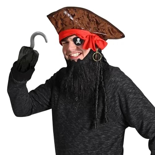 Beistle Caribbean Pirate Hat with Dreadlocks & Red Bandana | Adult Size thumbnail 2