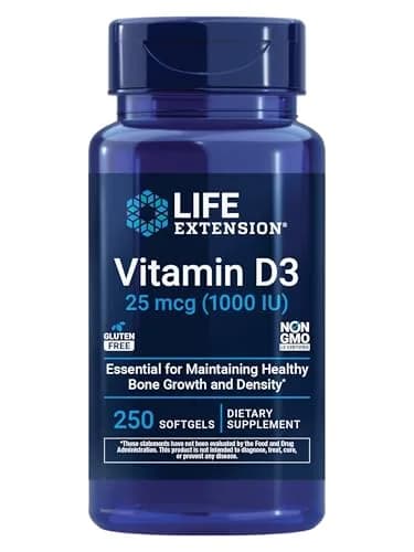 Life Extension Vitamin D3 25 mcg (1000 IU) | Supports Bone, Brain & Immunity, Non-GMO, 250 Softgels thumbnail 1
