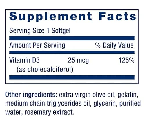 Life Extension Vitamin D3 25 mcg (1000 IU) | Supports Bone, Brain & Immunity, Non-GMO, 250 Softgels thumbnail 3