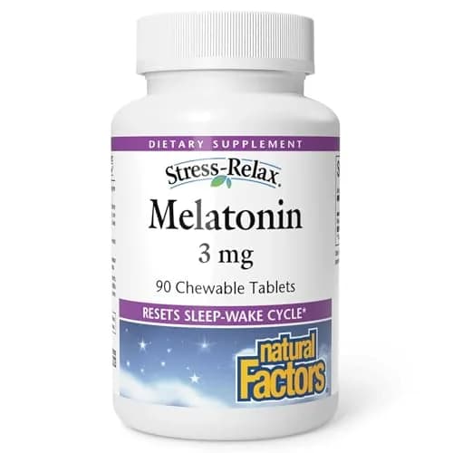 Natural Factors Melatonin 3 mg Chewable Tablets | Sleep Support for Adults, 90 Count thumbnail 1