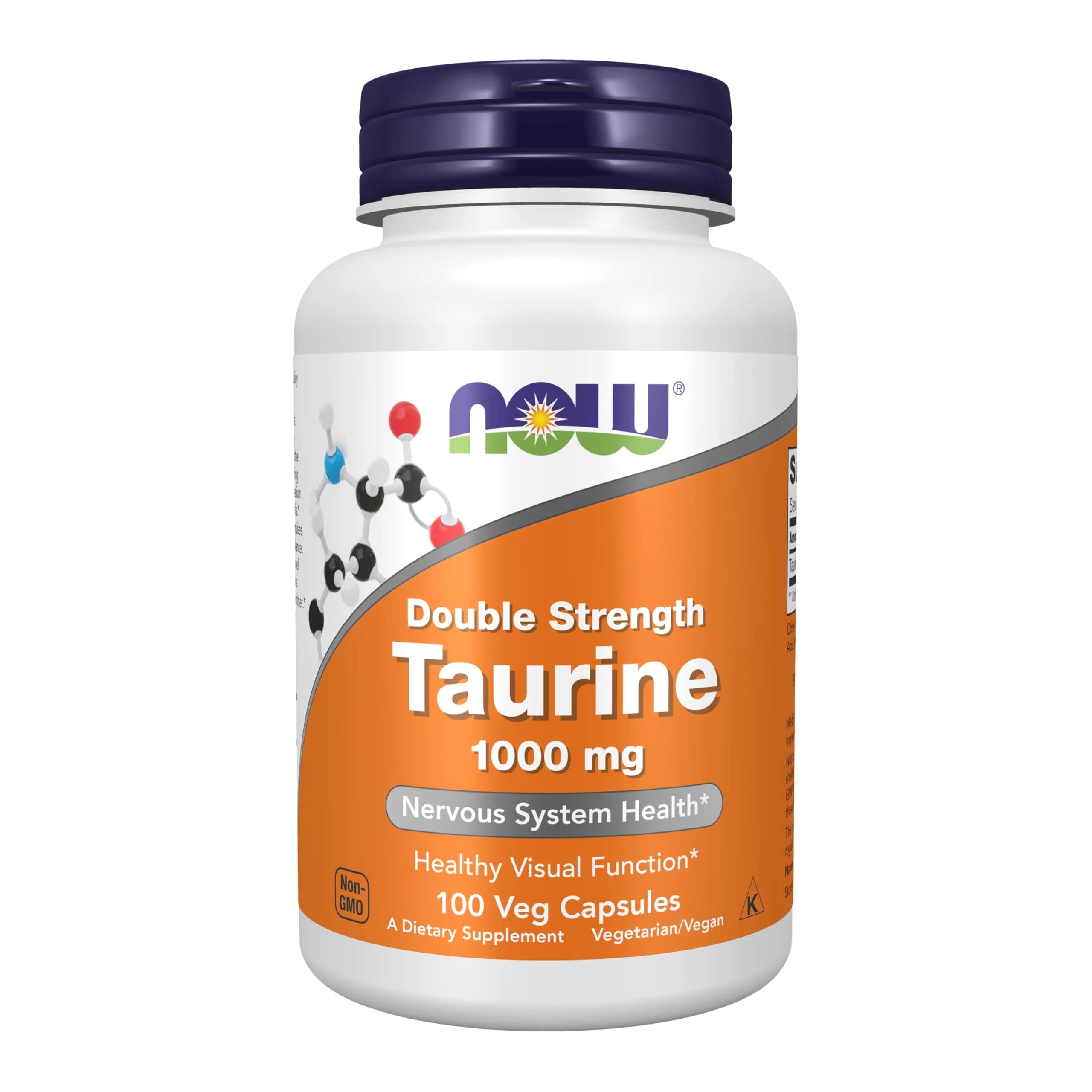 NOW Foods Taurine 1,000 mg Double Strength Veg Capsules | Nervous System & Visual Health Support — Off White