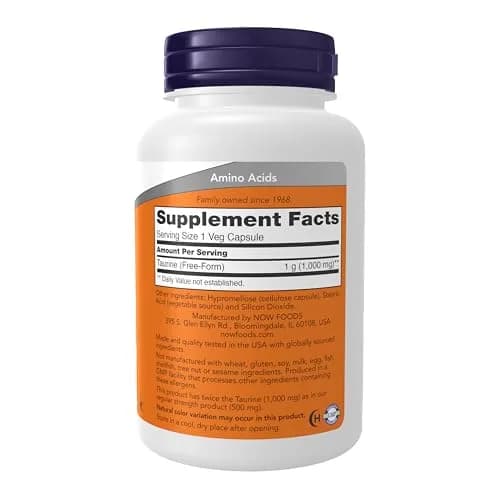 NOW Foods Taurine 1,000 mg Double Strength Veg Capsules | Nervous System & Visual Health Support thumbnail 2