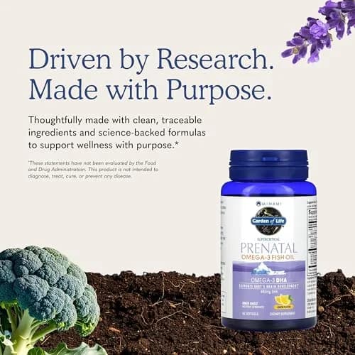 Garden of Life Prenatal DHA Omega 3 Fish Oil Supplement Lemon 60 Softgels | Supports Baby's Brain Development thumbnail 7
