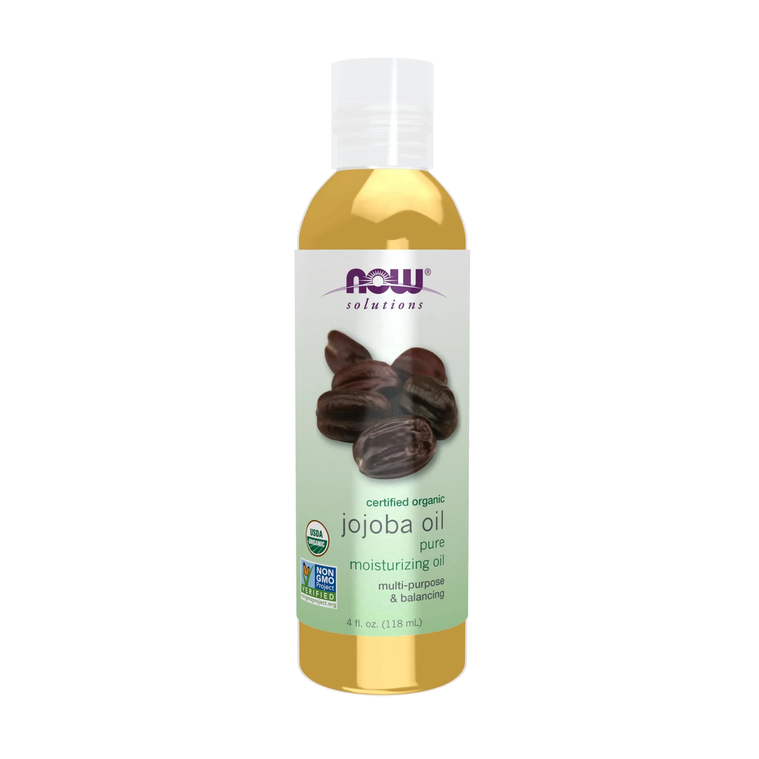 NOW Solutions Organic Jojoba Oil Moisturizing Multi-Purpose 120ml (4 fl. oz) | Pure Cold-Pressed Carrier Oil for Skin & Hair - main product image