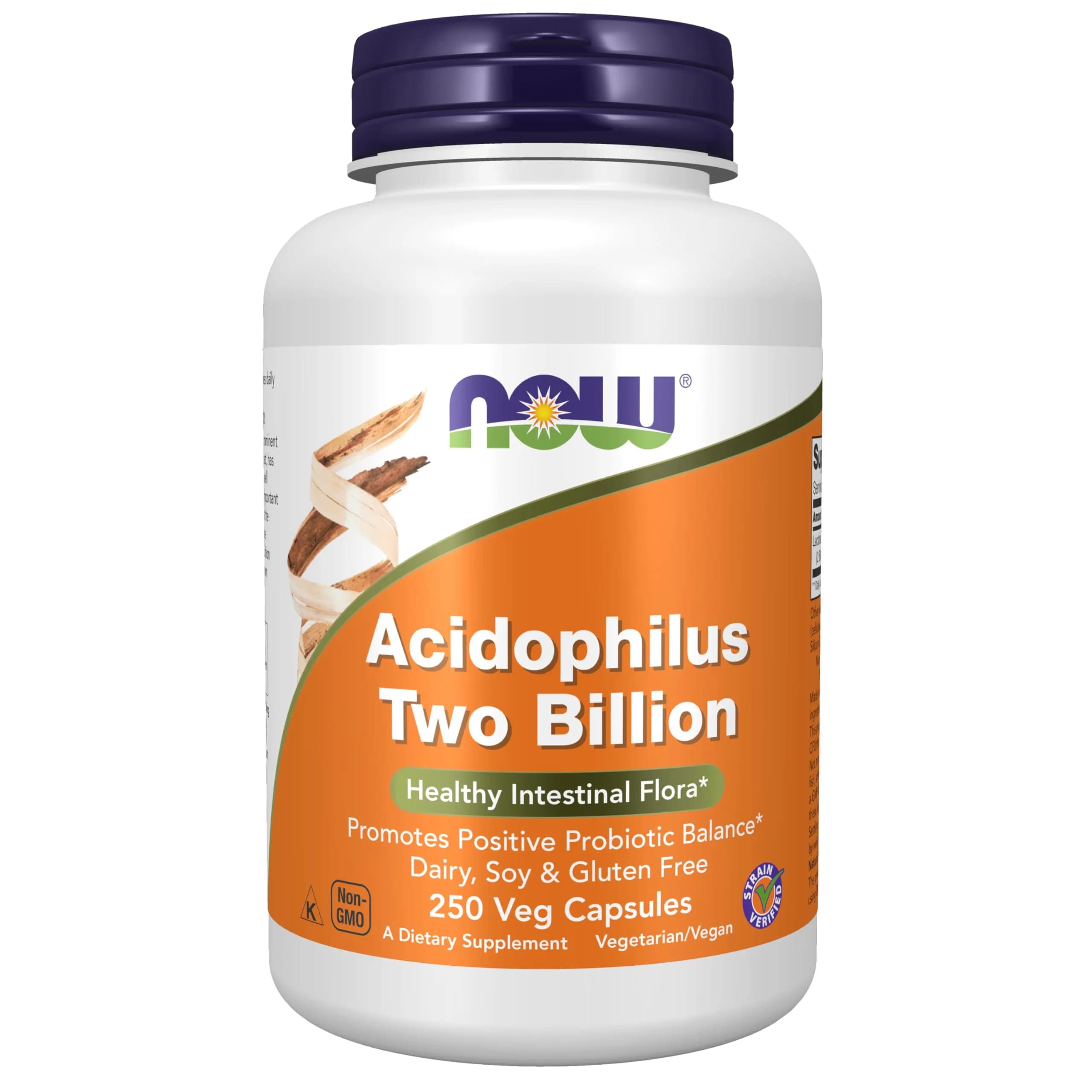 NOW Foods Acidophilus Two Billion Veg Capsules 250 Count (Pack of 1) | Healthy Intestinal Flora with Strain Verified Probiotics - main product image