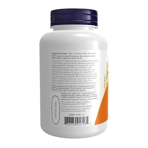 NOW Virgin Coconut Oil 1000 mg | Natural MCTs Support Healthy Lipids thumbnail 3