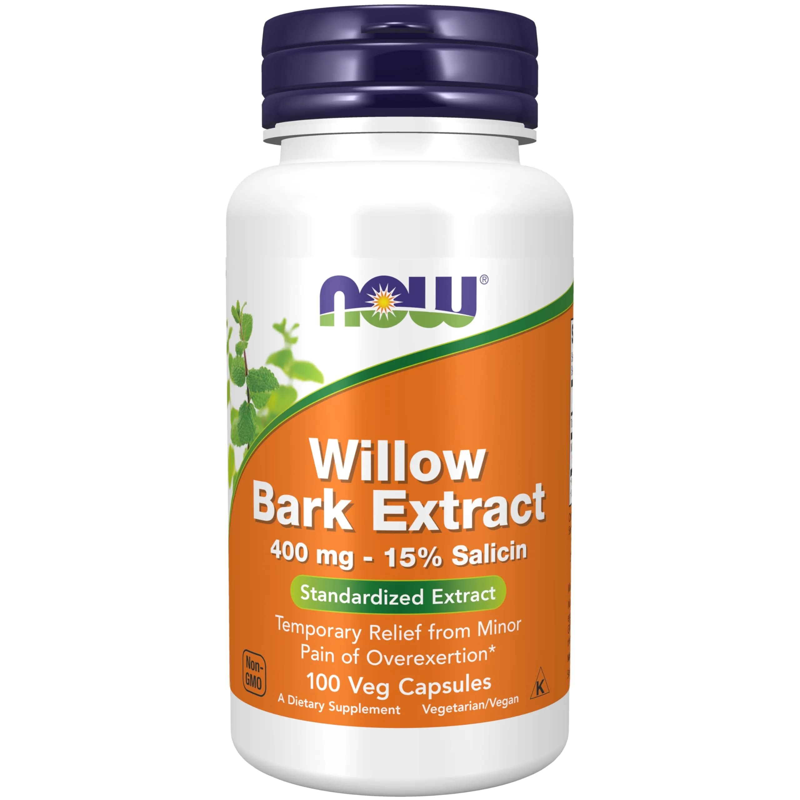 NOW White Willow Bark 400 mg Veggie Capsules | Standardized Extract with 15% Salicin — No Color