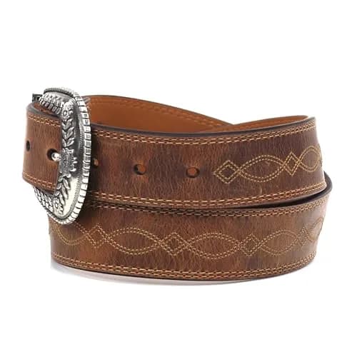 ARIAT Women's Center Stitch Leather Belt 36 | Western Style, Silver Buckle, Brown Leather thumbnail 5
