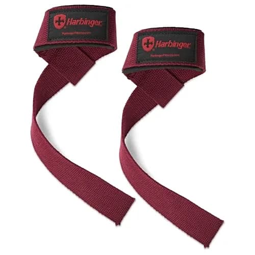 Harbinger Padded Cotton Lifting Straps with NeoTek Cushioned Wrist (Pair, Merlot) | Secure Grip for Heavy Lifts thumbnail 1