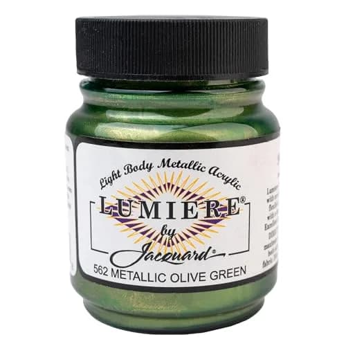 Jacquard Lumiere Fabric Paint Metallic Olive Green 66ml (2.25 Fl Oz) | Opaque Metallic Acrylic for Fabric, Leather, Canvas, Paper, Wood thumbnail 1