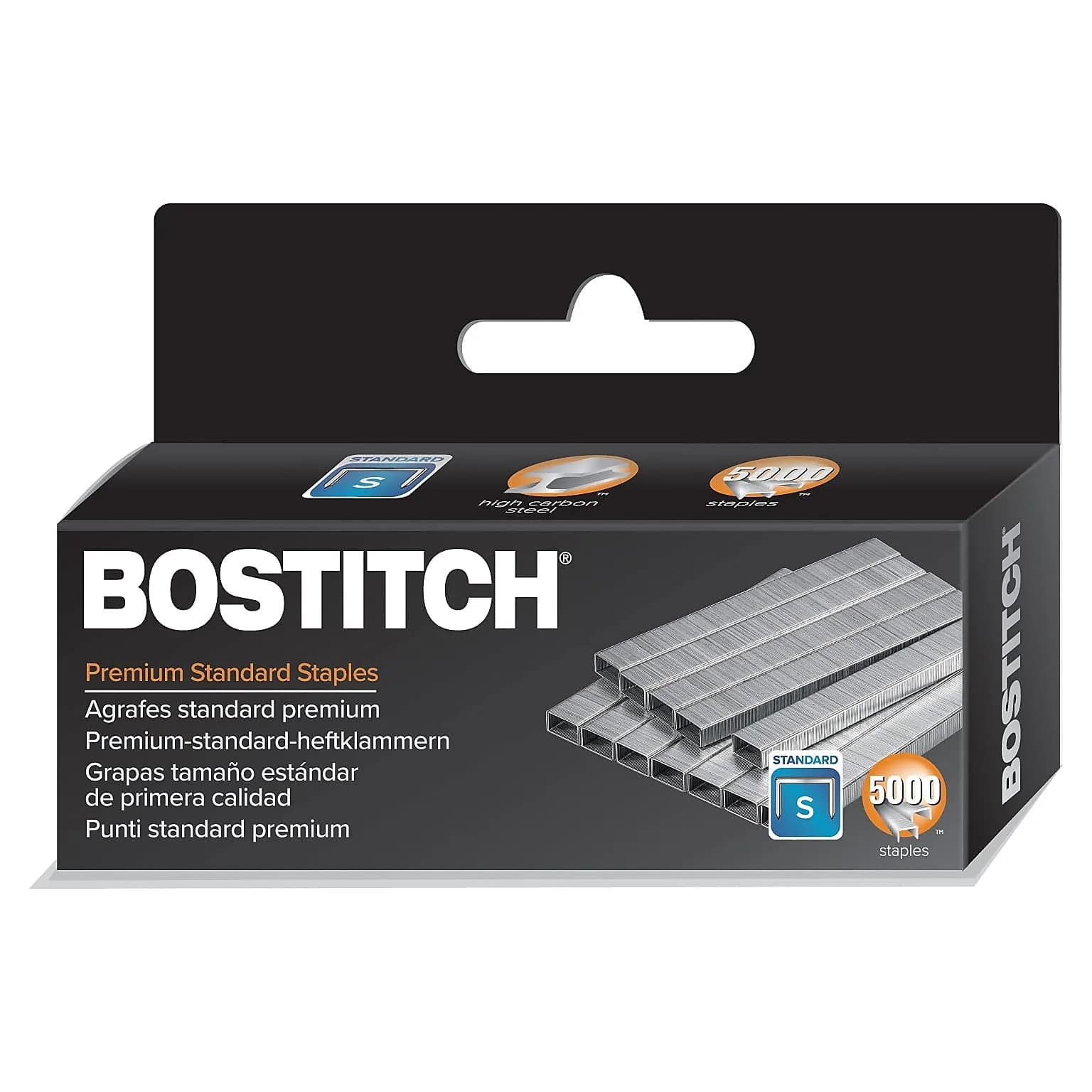 Bostitch Office Premium Staples for Jam-Free Stapling, 0.25 Inch, Full Strip, 5,000 Staples/Box | Sharp, High Carbon Steel - main product image
