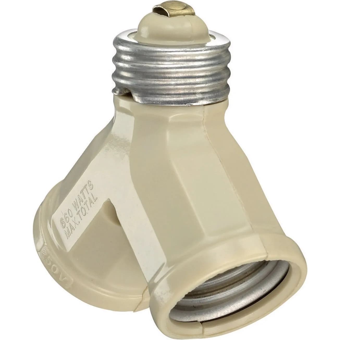 Leviton White Twin Light-Socket Adapter - 660W, 250V, Medium Base | Expands Single Socket to Two — Ivory