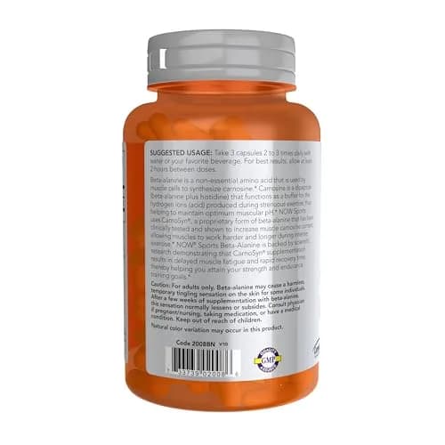 NOW Sports Beta-Alanine 750 mg | Delays Muscle Fatigue & Boosts Endurance, 120 Veg Caps thumbnail 3