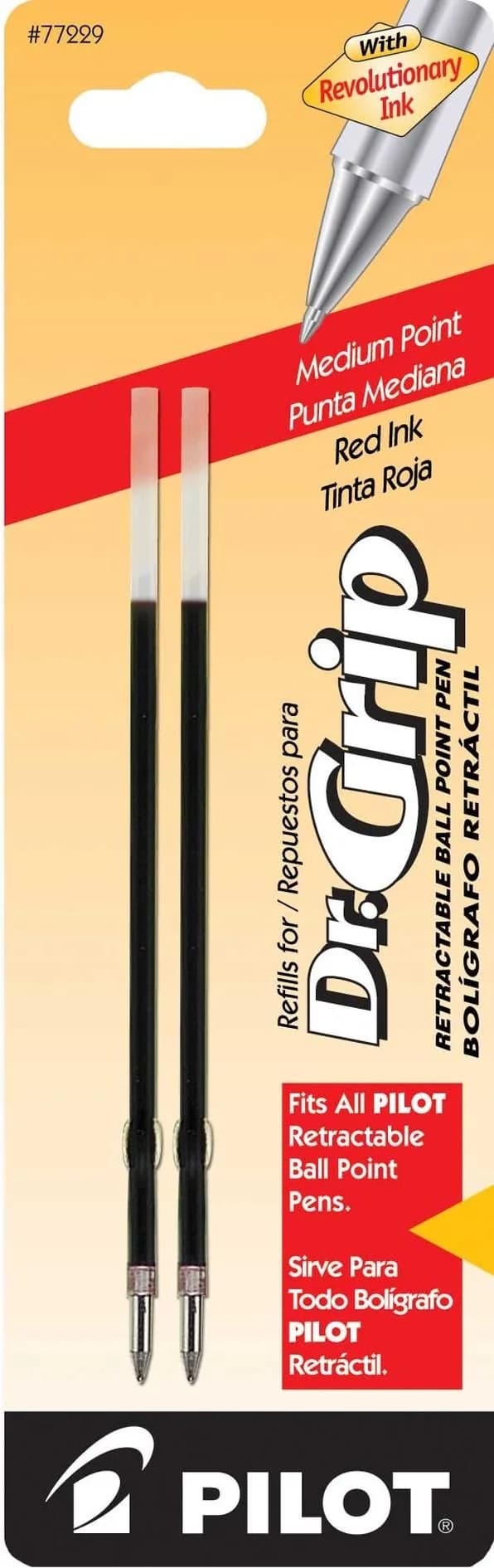 PILOT Dr. Grip Ballpoint Ink Refills Medium Point Red Ink 2-Pack (1.0mm) | Smooth Ink Flow