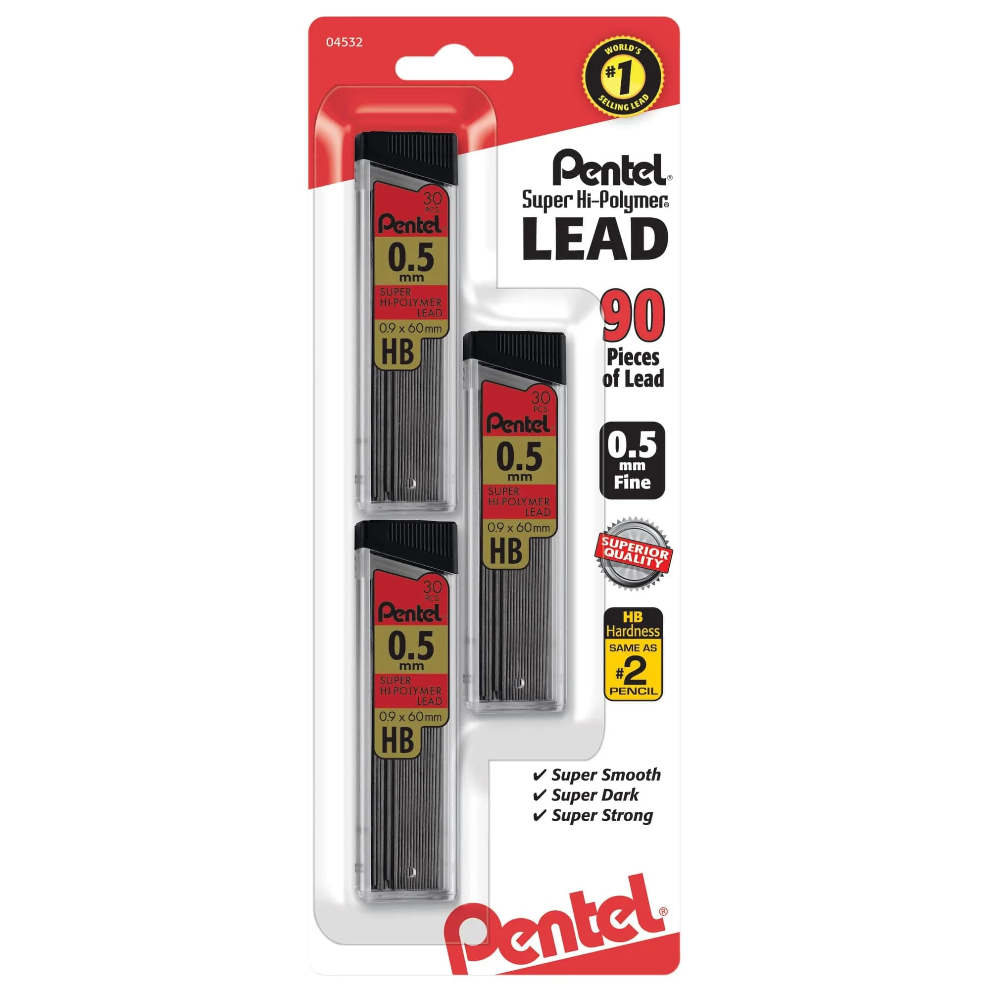Pentel Super Hi-Polymer Lead Refills 0.5mm HB Fine 90 Pieces | Smooth Ink Flow