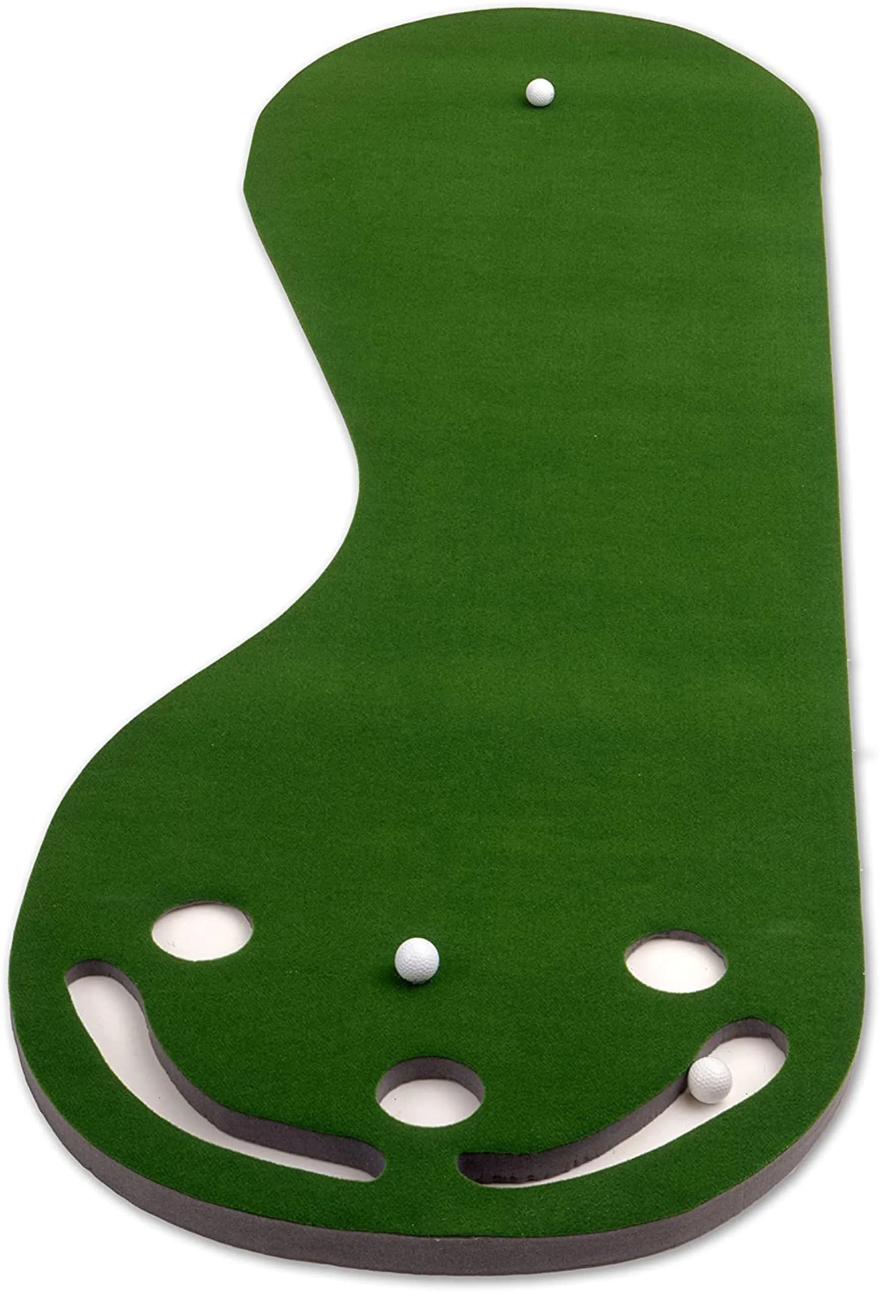 PUTT-A-BOUT Par Three Plus Golf Putting Green 3' x 9' | Kidney-Shaped Practice Mat with 3 Cups & Hazards — Par Three