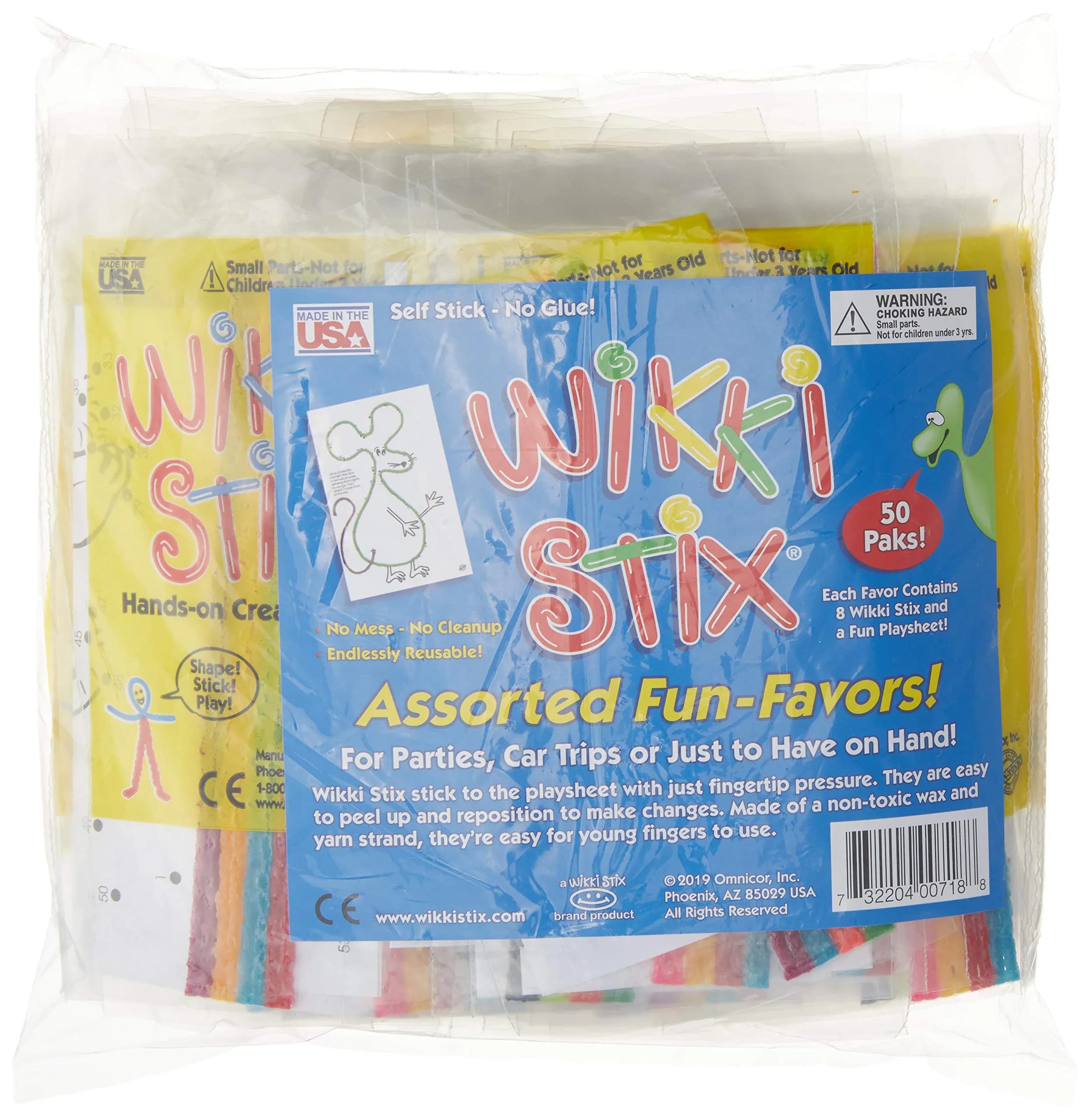 Wikki Stix Fun Paks 50 Pack | Assorted Colors, Non-Toxic, Made in the USA