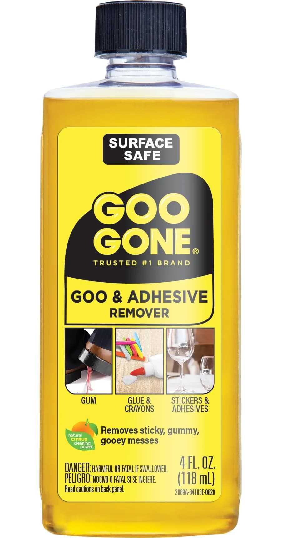 Goo Gone Original Adhesive Remover 4 Fl Oz (118 ml) | Citrus Cleaning Power for Stickers, Labels, Residue, Gum, Grease — 4 Fl Oz