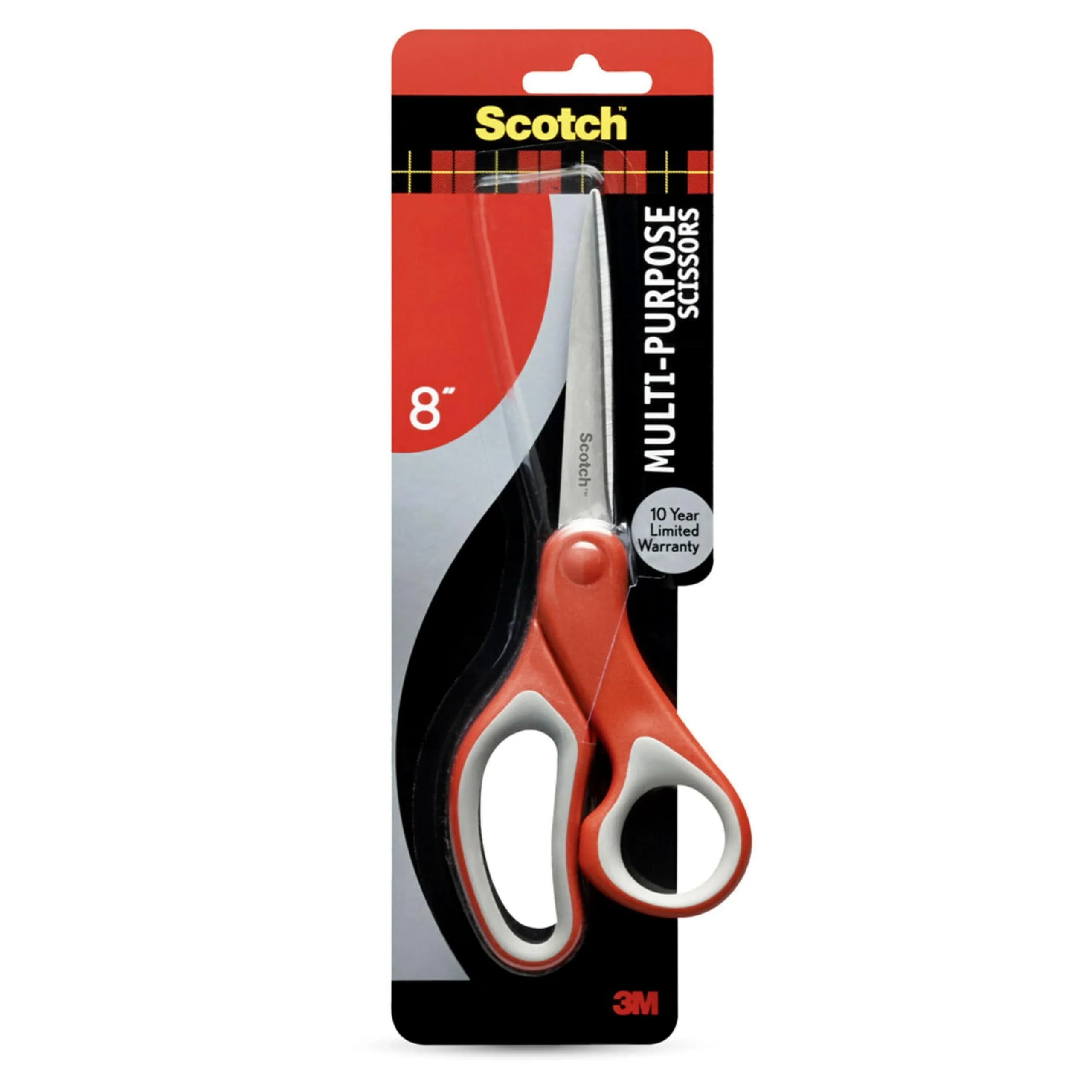 Scotch Multi-Purpose Scissors 8 Inches Red & Gray | Ambidextrous Comfort Grip