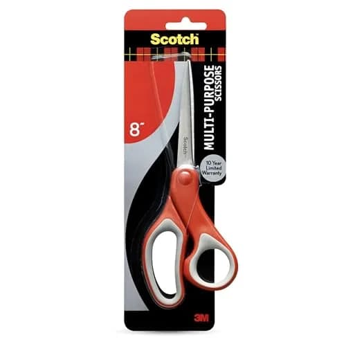 Scotch Multi-Purpose Scissors 8 Inches Red & Gray | Ambidextrous Comfort Grip thumbnail 1