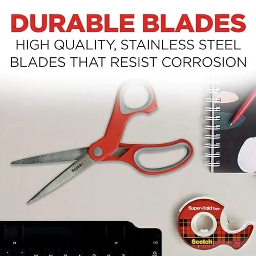 Scotch Multi-Purpose Scissors 8 Inches Red & Gray | Ambidextrous Comfort Grip thumbnail 4