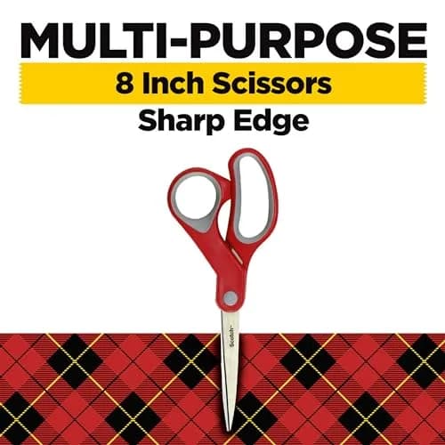 Scotch Multi-Purpose Scissors 8 Inches Red & Gray | Ambidextrous Comfort Grip thumbnail 2