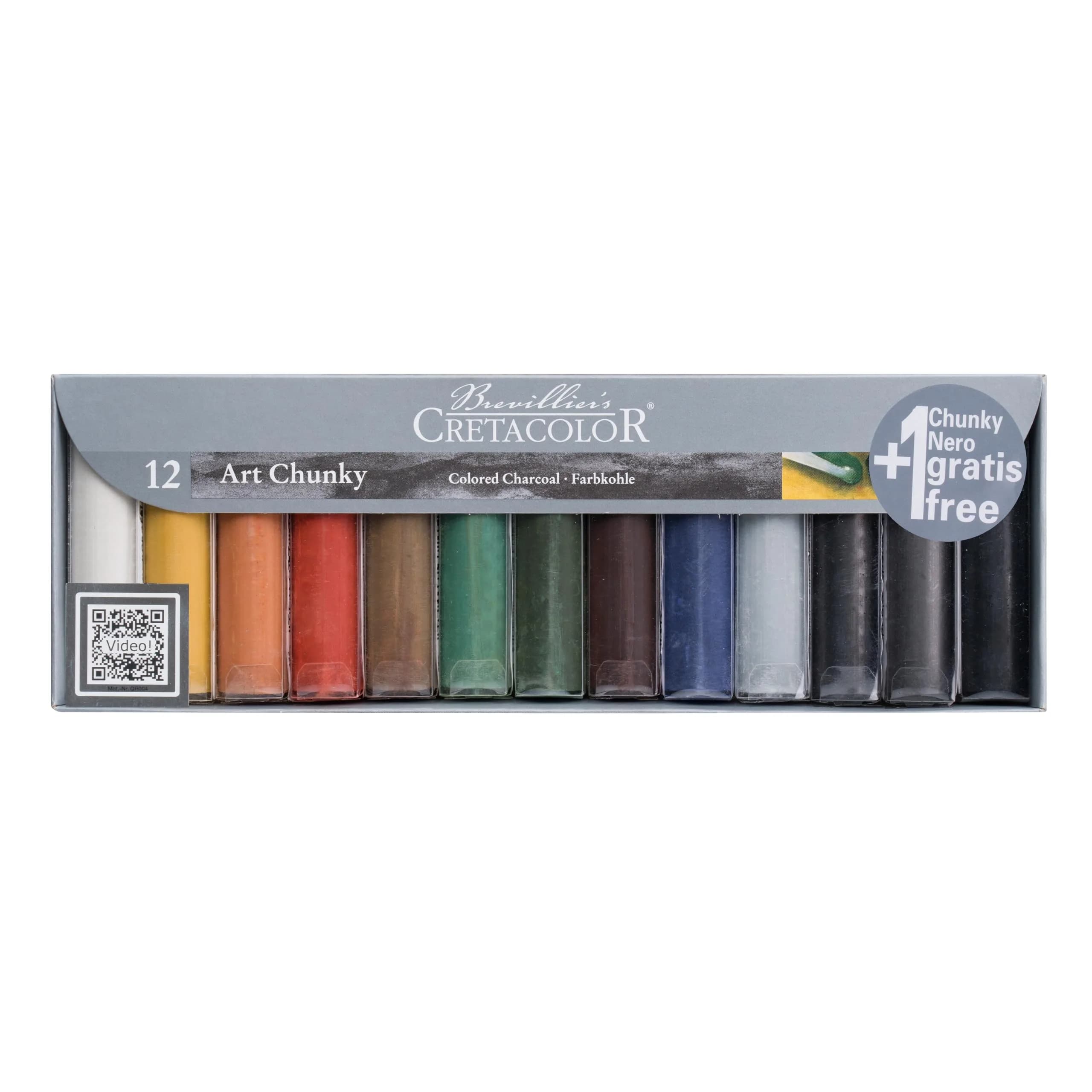 Cretacolor Art Chunky Set, 12 Colors | Water-Soluble Charcoal Sticks for Large Scale Drawings