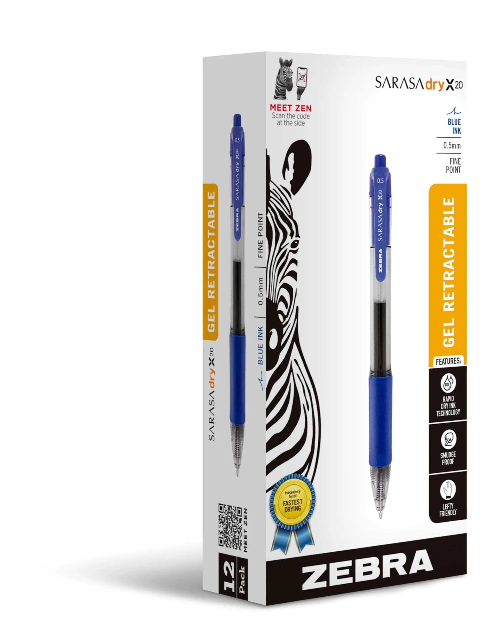 Zebra Sarasa Dry X20 Retractable Gel Pen 0.7mm | Smudge-Free, Vibrant Ink, Left-Hand Friendly — Blue A