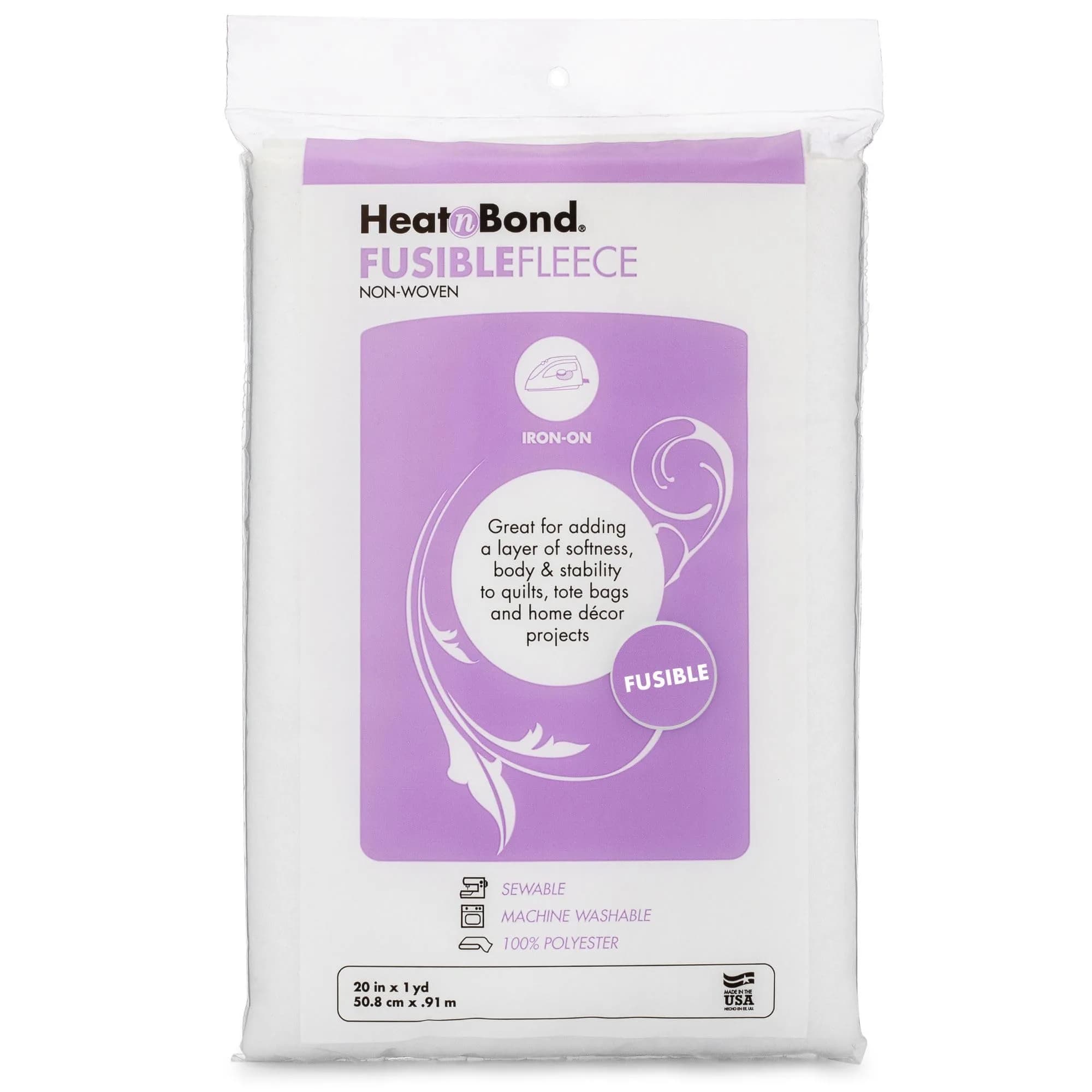 HeatnBond Fusible Fleece Iron-On Interfacing 20 Inches x 1 Yard | Lower Loft Support for Bags & Decor