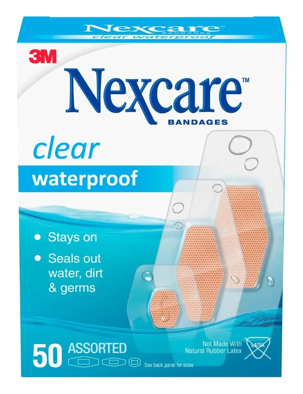 Nexcare Waterproof Clear Bandages Assorted Sizes | 3 Packs, 150 Count