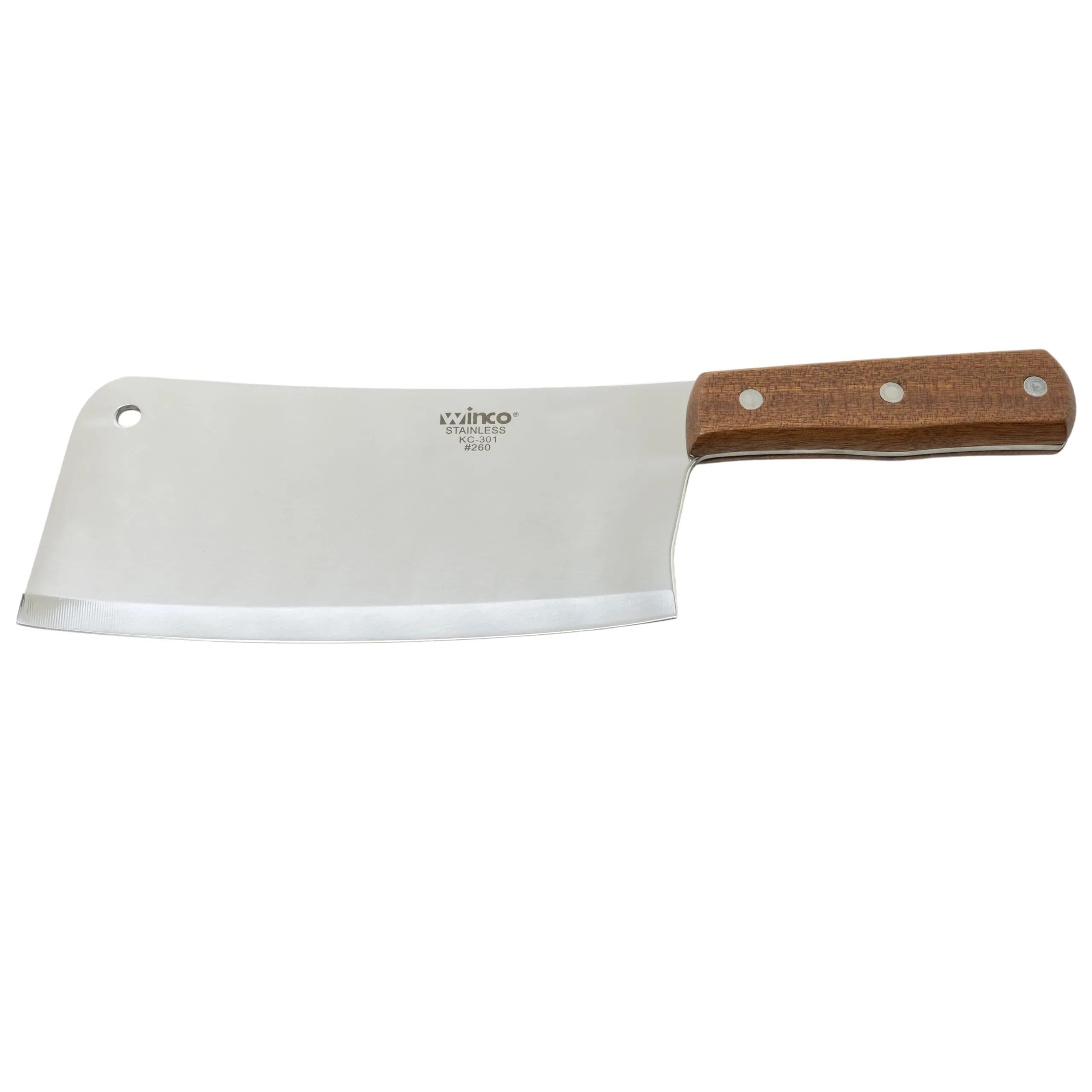 Winco 8" (20.3 cm) Chinese Stainless Steel Cleaver with Wooden Handle | Heavy Duty Bone Chopper - main product image