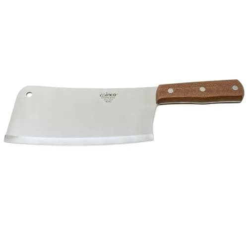 Winco 8" (20.3 cm) Chinese Stainless Steel Cleaver with Wooden Handle | Heavy Duty Bone Chopper thumbnail 1