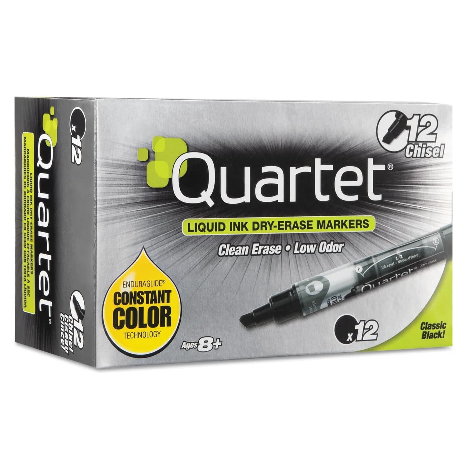 Quartet EnduraGlide Dry Erase Markers, Chisel Tip, Assorted Classic Colors, 12 Pack — Black / Chisel Tip