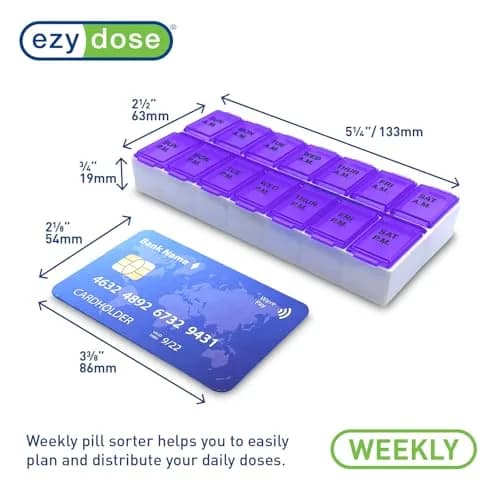 EZY DOSE Weekly AM/PM Pill Organizer Medium Case 14 Compartments | Pill Dispenser thumbnail 3