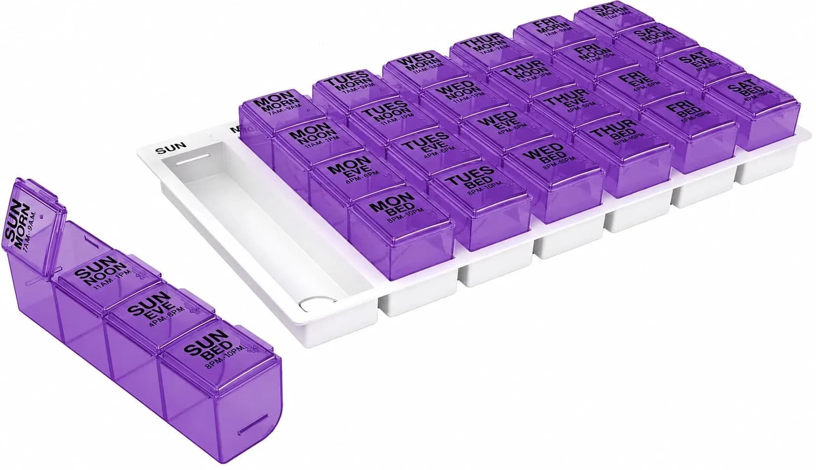 EZY DOSE Weekly Pill Organizer Large 7-Day Medicine Planner | 4 Compartments per Day — Color May Vary