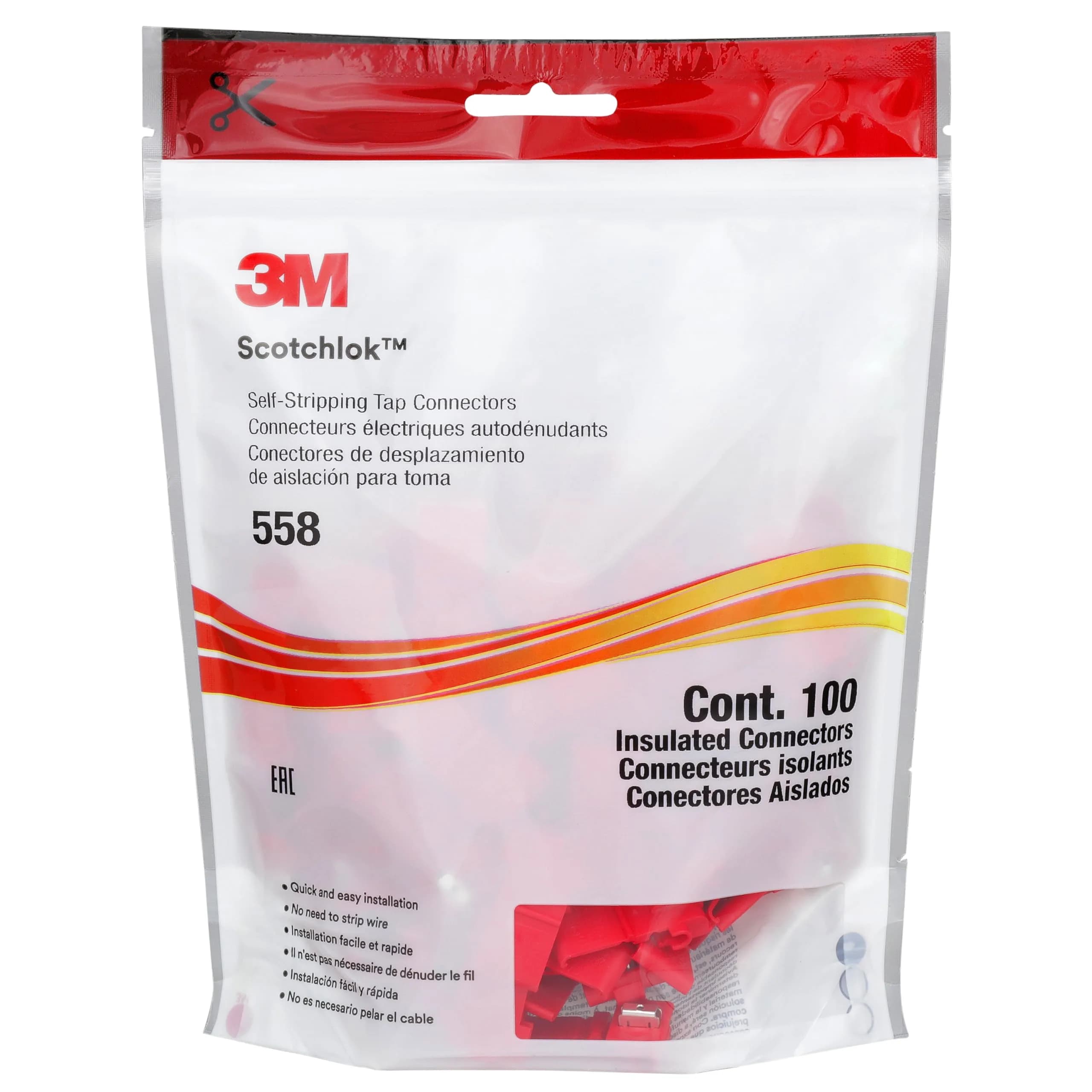 3M Scotchlok Electrical IDC 558 Connector 22-16 AWG Red 100-Pack | Self-Stripping Insulation Displacement Connector - main product image